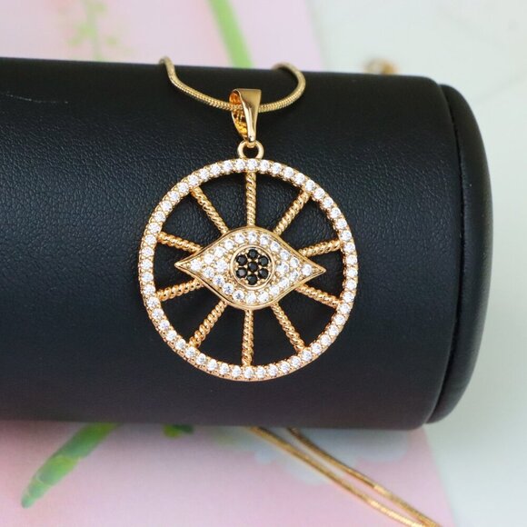 "Sparkling Rose Gold Evil Eye Round Pendant, XPPT1315 - Picture 7 of 12